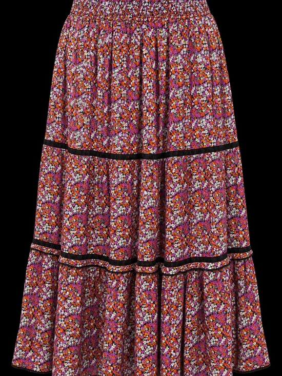 no brand Dresses & Skirts - Floral Tiered Maxi Skirt with Smocked Waist in Pink and Orange